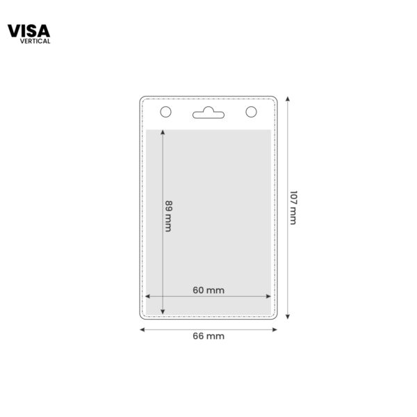 Porta badge in PVC VISA verticale, trasparente e resistente, ideale per tessere aziendali ed eventi professionali, disponibile da AMGS Group.