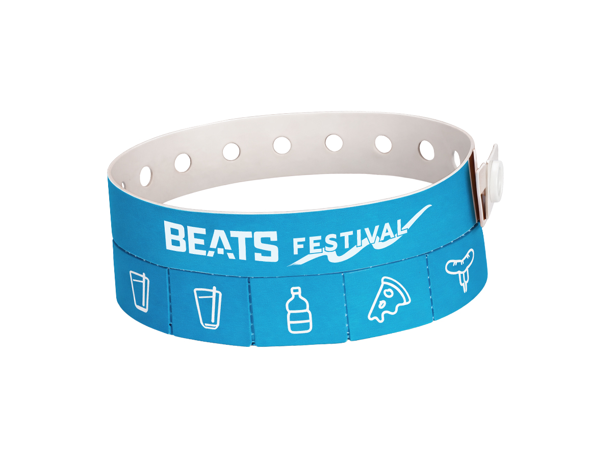 Custom Vinyl Wristband with Tear-Off Coupons 32 mm (Picnic Style) Custom Vinyl Wristband with Tear-Off Coupons 32 mm (Picnic Style)